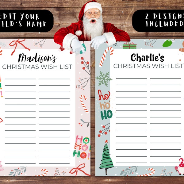 Kids Christmas Wishlist, DIY Editable Holiday Wish List Template, Personalized Printable Santa Wish list Activity, Children's Xmas Wishlist