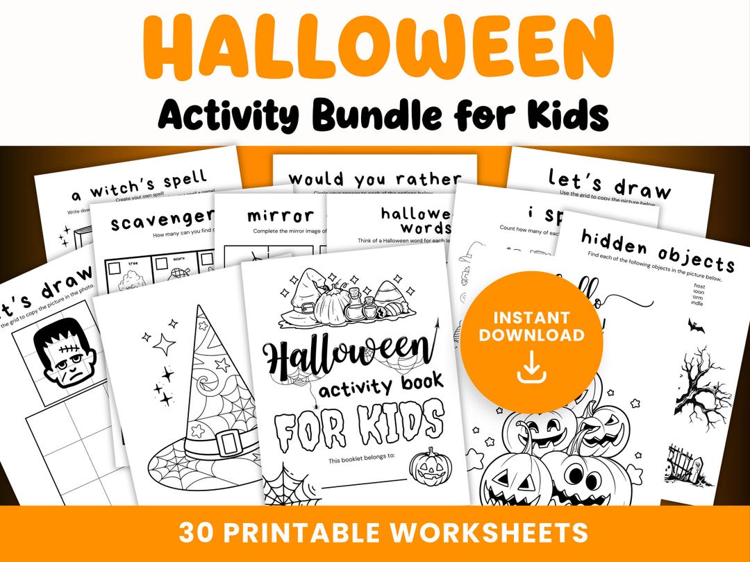 Halloween Activity Bundle for Kids: 28 Printable Games & Coloring Pages ...