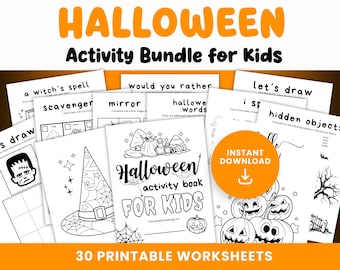 Halloween Activity Bundle for Kids: 28 Printable Games & Coloring Pages (PDF Download)