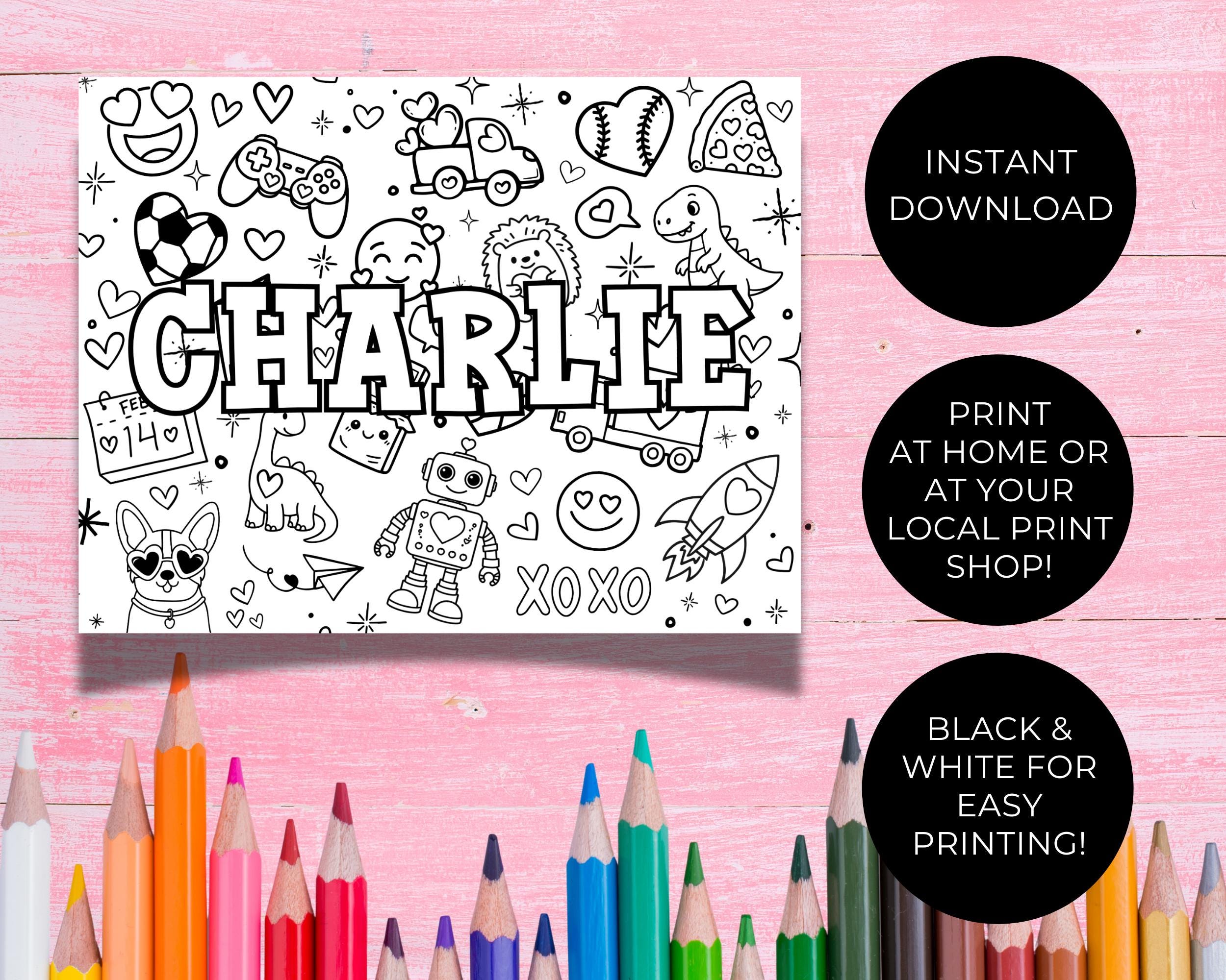 Valentine-themed Name Coloring Page: DIY Personalized Name Kids ...