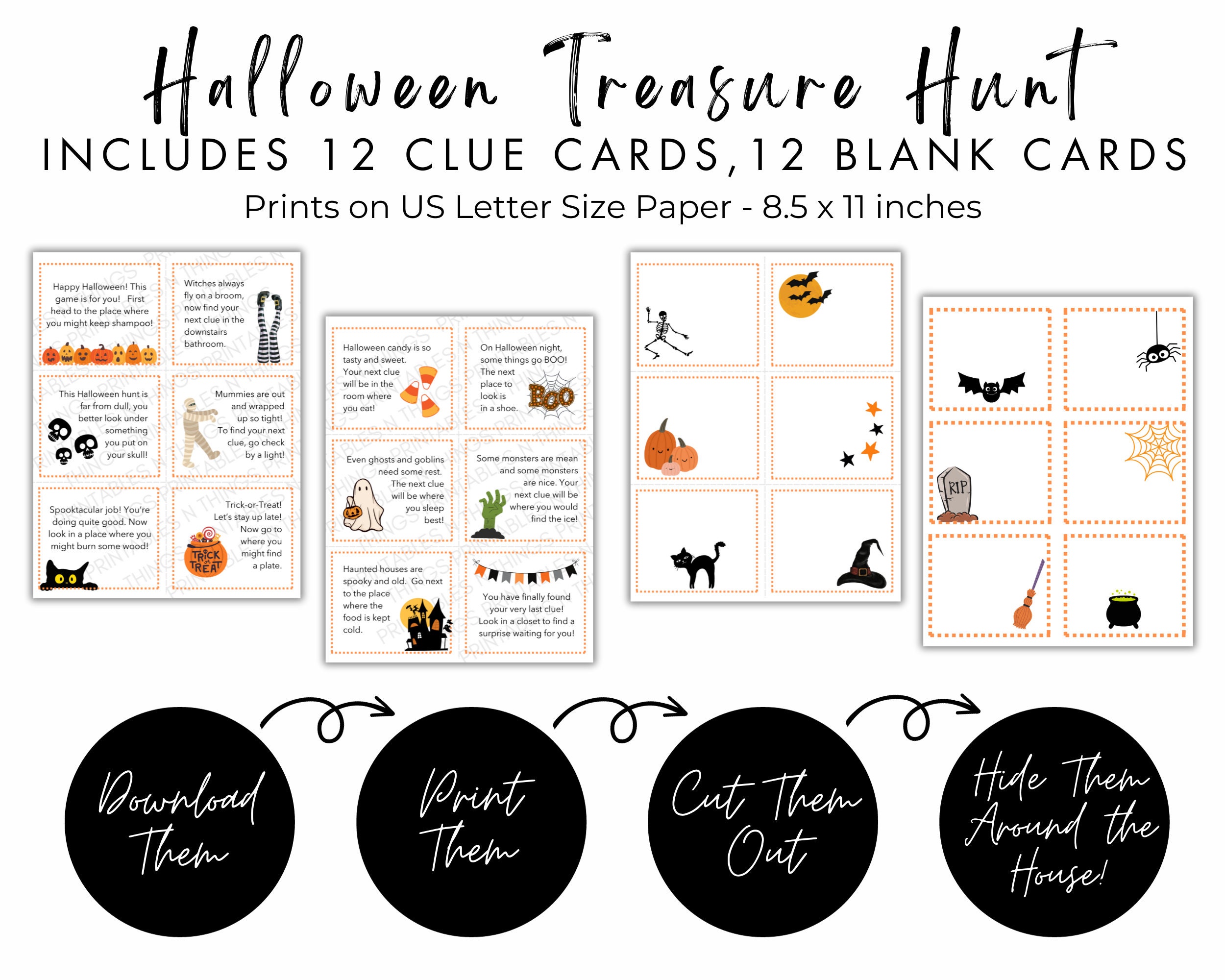 Halloween Treasure Hunt Clue Cards: Kids' Printable Scavenger Hunt (PDF ...