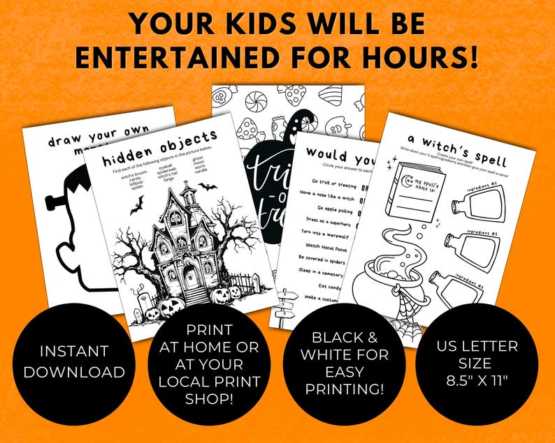 Halloween Activity Bundle for Kids: 28 Printable Games & Coloring Pages ...