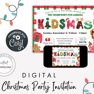 Christmas Party Invitation, Kids Holiday Party Invitation, Kidmas Invite, DIY Editable Printable ...