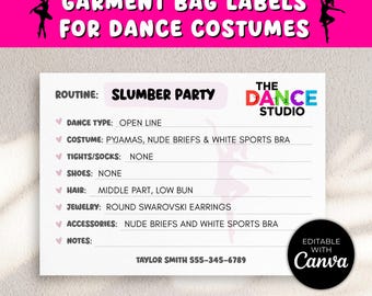 Dance Garment Bag Labels | Editable Costume Organization Tags