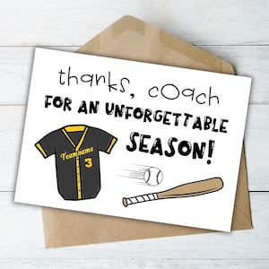 Colorez votre propre carte de remerciement modifiable pour l'entraîneur de baseball, fin de saison, carte de voeux de l'équipe de baseball, modèle imprimable de remerciements pour la grande saison de l'entraîneur