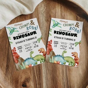 Invitación de cumpleaños de dinosaurio: ¡Pisotón, rugido y más! Invitación editable para fiesta de dinosaurios (descarga digital) imagen 2