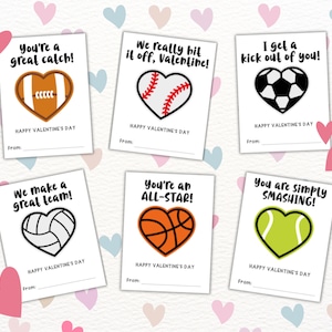 Cartões temáticos de esportes para o Dia dos Namorados para crianças, etiquetas de presente para o Dia dos Namorados para a sala de aula, futebol, hóquei, beisebol, basquete, cartão de Dia dos Namorados para colega de classe