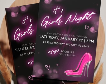 Girls Night Out Invitation: Neon Pink, Editable Bachelorette Party Invite (Digital Download)