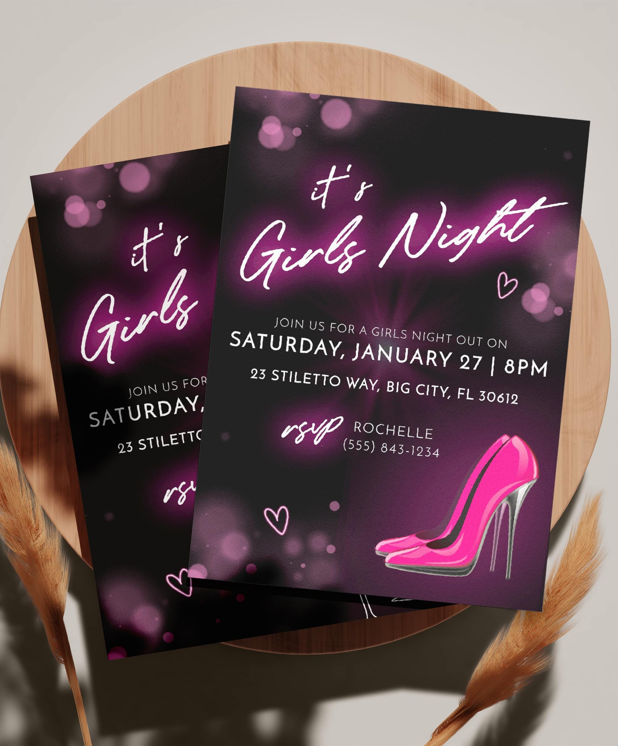 Girls Night Out Invitation: Neon Pink, Editable Bachelorette Party ...