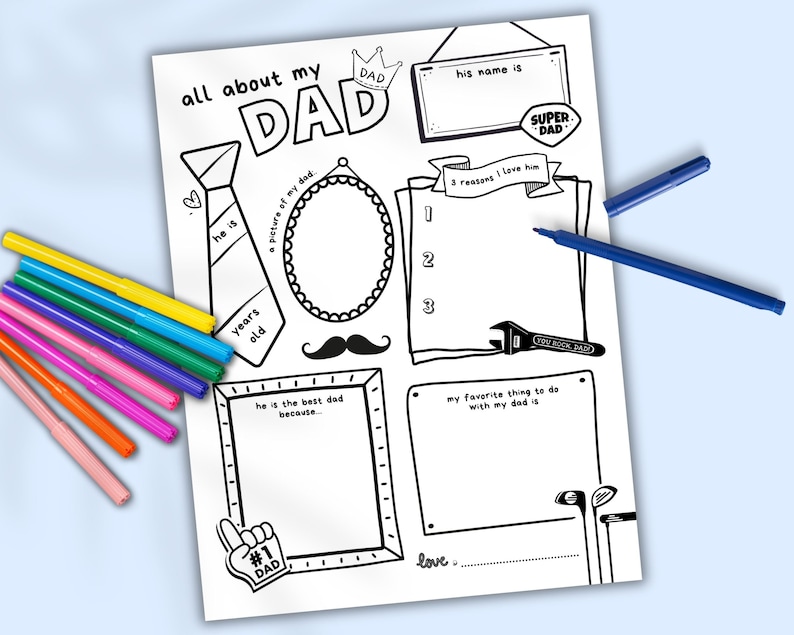 Father's Day All About Dad Fill in Blanks Printable Craft, Gift for Dad ...