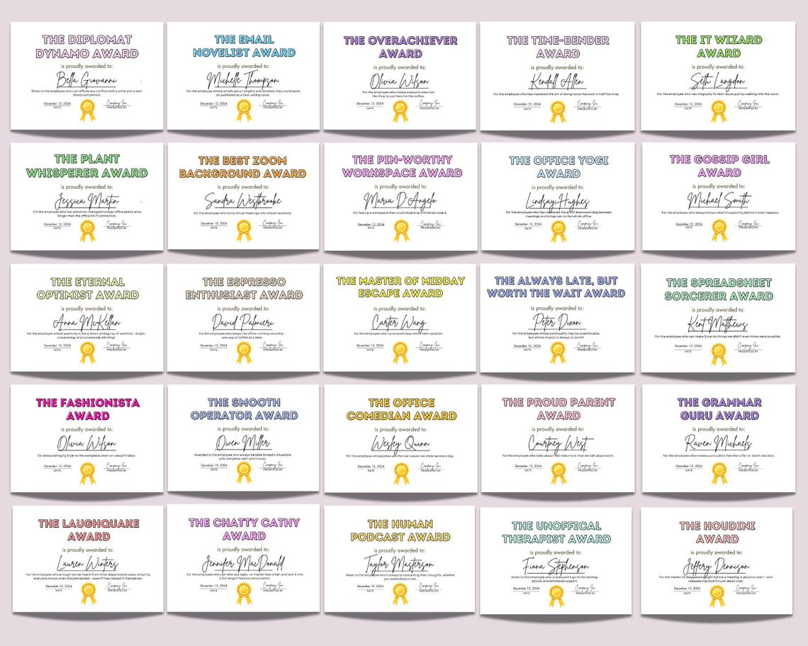 Funny Employee Recognition Award Certificates: Editable Staff ...