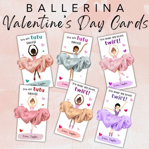 Druckbare Ballett-Valentinstagskarten, Ballerina-Valentinstagskarten, Valentinstagskarten mit Tutu für Kinder, Klassenzimmer, süße Valentinstagskarten-Klassenkameradin