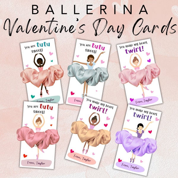 Printable Ballet Valentine Cards, Ballerina Valentine's Day Tags, Tutu Valentine's Day Cards Kid Classroom, Sweet Valentine Card Classmate