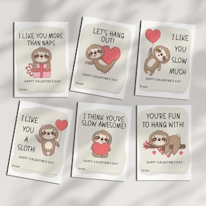 Luiaard-valentijnskaarten voor kinderen: afdrukbare VDay-cadeaukaartjes (pdf) afbeelding 1
