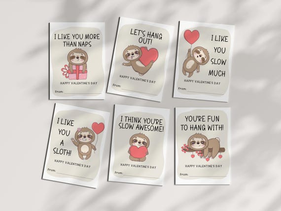 Sloth Valentine's Day Cards for Kids: Printable VDay Gift Tags (PDF)