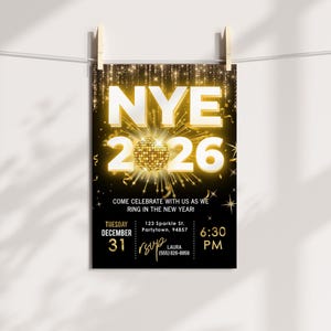 Elegant Black and Gold NYE Party Invitation: Editable 2026 Countdown (Digital Download) image 6