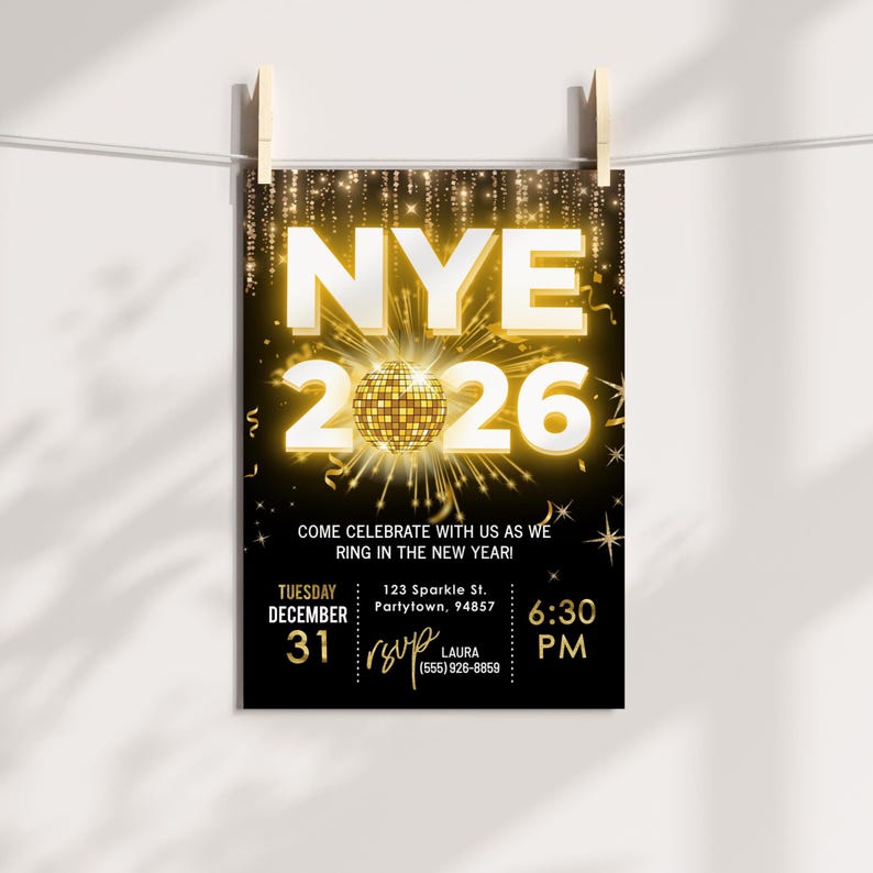 Elegant Black and Gold NYE Party Invitation: Editable 2026 Countdown (Digital Download) image 6