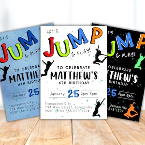 Jump Birthday Party Invitation, Trampoline Park Birthday invitation, Bounce Kids Invite, Boy Jump Party Invite, DIY Editable Invite