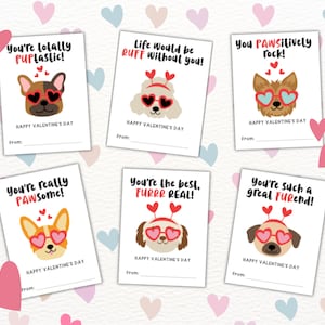 Valentinstag Karten für Kinder, Vday Hund Geschenkanhänger für Klassenkameraden Studenten Klassenzimmer, süße Welpen druckbare Valentinstag Karten
