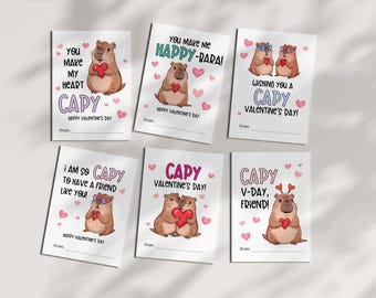 Tarjetas de San Valentín con capibaras para niños: Etiqueta de regalo imprimible y editable para la clase de capibaras