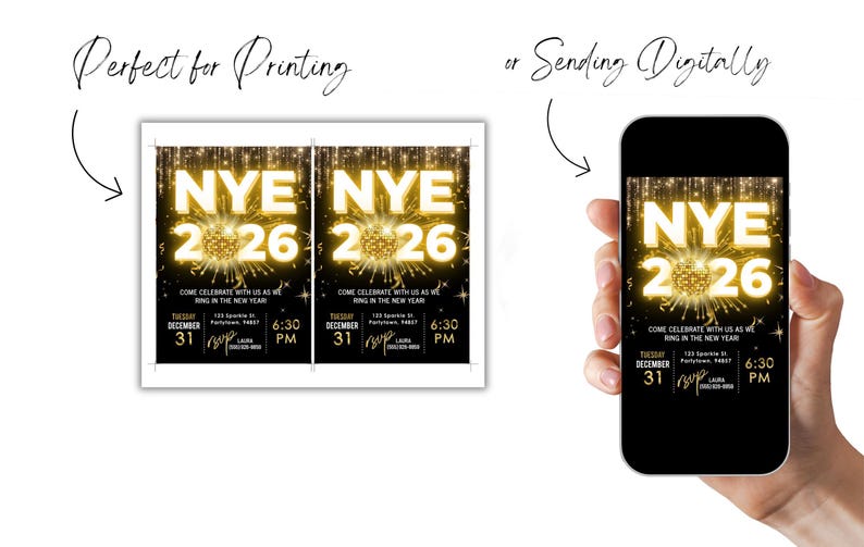 Elegant Black and Gold NYE Party Invitation: Editable 2026 Countdown (Digital Download) image 5