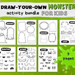 Draw Your Own Monster Activity for Kids, Cartoon Character Tracing Activity Pages, Make Own Crazy Caricatures, Instant Printable Download