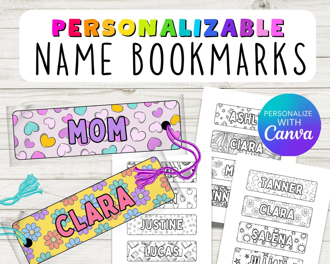 Name Bookmark Colour In Editable Name Coloring Bookmarks, Personalized Designs, Printable ...