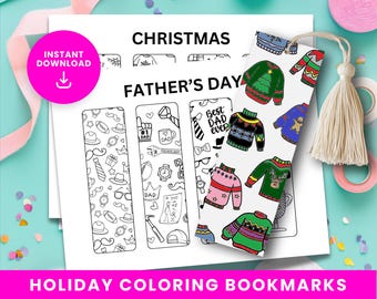 Printable Holiday Coloring Bookmarks: 40 DIY Designs (PDF)