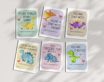 Dinosaur Valentine's Day Cards for Kids: Printable Vday Gift Tags (PDF)