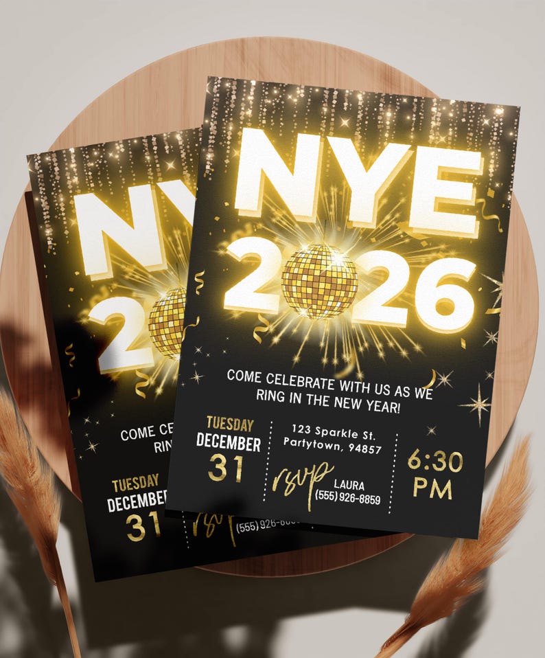 Elegant Black and Gold NYE Party Invitation: Editable 2026 Countdown (Digital Download) image 4
