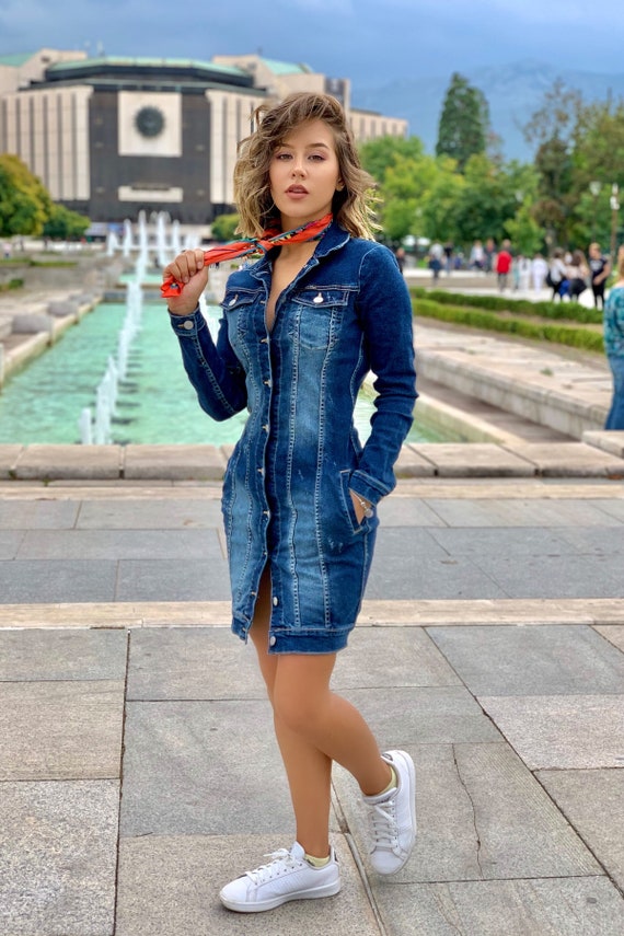 long sleeve fitted denim dress