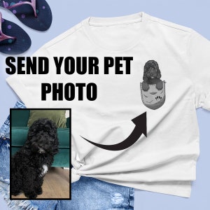 Custom Dog Pocket T-Shirt, Custom Pet Pocket T-Shirt. Put Your Pet Photo in A Pocket. Unique Pet Owner Gift