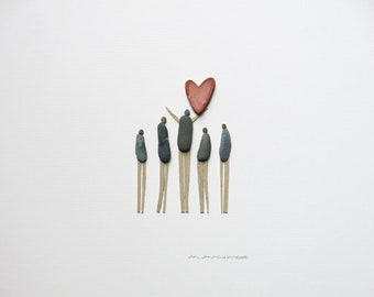 Pebble Art Family of Five: Personalized Framed Wall Art