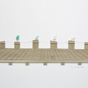 Sea Glass Art Seabirds on a Dock,Nautical Decor,Coastal Decor,Beach Decor,Nautical Art,Coastal Art,Beach Art,Maine Artist,Original Design!