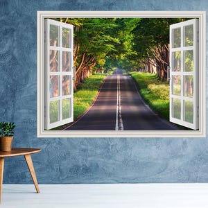 Autumn Scene Orange Trees Road 3d Window Wall View Sticker Poster Art 1047