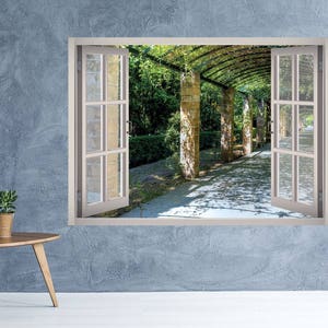 Garden Bushes Window 3D Wall Decal Art Removable Garden Wallpaper Mural Sticker Vinyl Home Decor