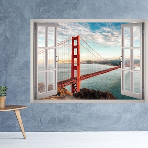 Golden Gate Bridge Window 3D Wall Decal Art Removable San Francisco Skyline Wallpaper Mural Sticker Vinyl Home Decor