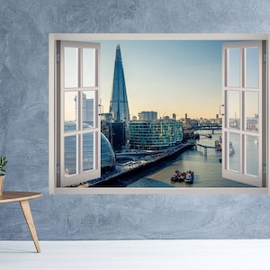 London Bridge City View Window 3D Wall Decal Art Removable Wallpaper London Mural Sticker Vinyl Home Decor