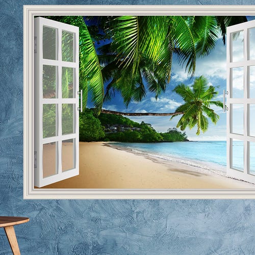 Summer Beach Wall Decal Ocean 3D Window Wall Art Sticker Etsy