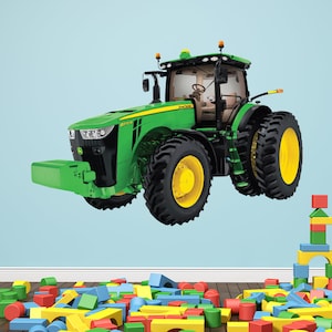 Green Farm Tractor Wall Mural - John Deere Tractor Wall Decal - Kids Removable Wall Decal Sticker