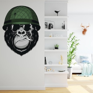 Smoking Gorilla Wall Decal Rasta Militar Hipster Gorilla Vinyl Wall Art