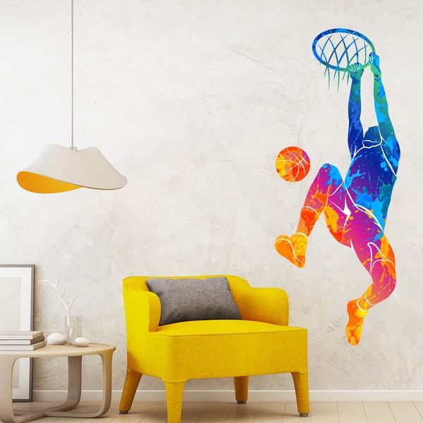 Basketball Player Wall Decal Sport Gym Abstract Colorful Baskeball Player Vinyl Wall Sticker