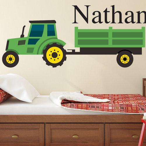 Farm Tractor Boy Nursery Fabric Wall Decal Personalized Name Etsy