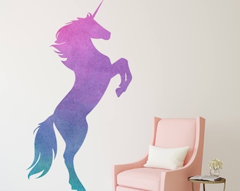 Unicorn Wall Decal - Girls Nursery Wall Decor - Girls Bedroom Magical Unicorn Watercolor Vinyl Wall Art