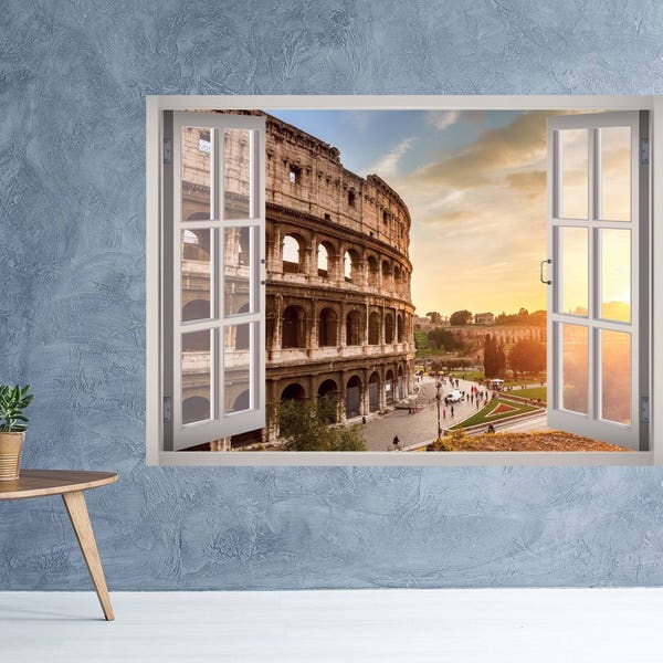 Colosseum Sunset Window 3D Wall Decal Art Removable Coliseum Wallpaper Mural Sticker Vinyl Home Decor
