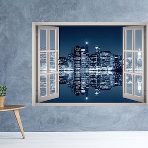 Manhattan Nachtlichter Fenster 3D Wand Aufkleber Kunst abnehmbare New York City Skyline Gebäude Tapete Wandbild Aufkleber Vinyl Home Dekor