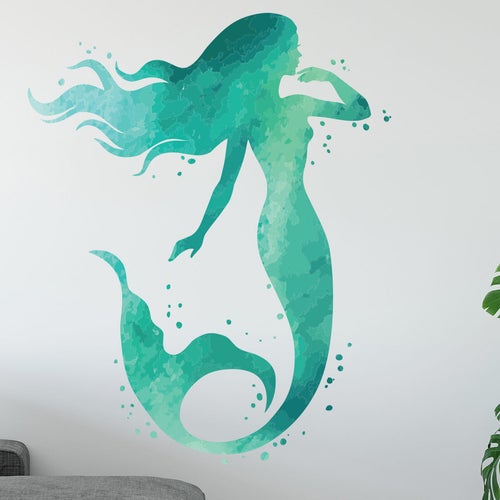 Mermaid Wall Decal Ocean Mermaid Wall Art Watercolors | Etsy