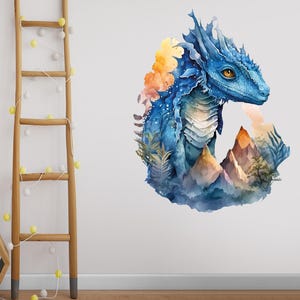 Dragon Wall Decal - Magical Theme Wall Decor - Watercolor Baby Dragon ...