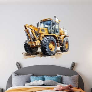 Künstlerische Bulldozer-Aquarell-Wandkunst – Dekor zum Thema Bau – Fesselnder Bulldozer-Wandaufkleber – Vinyl-Aufkleber für Wohnzimmer und Kinderzimmer