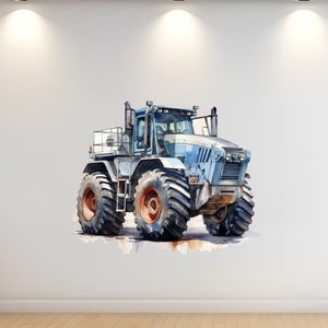Tractor Watercolor Wall Decal - Farm Vehicle Theme Wall Decor - Vibrant Tractor Wall Art - Nursery Kids Room Bedroom Vinyl Wall Sticker